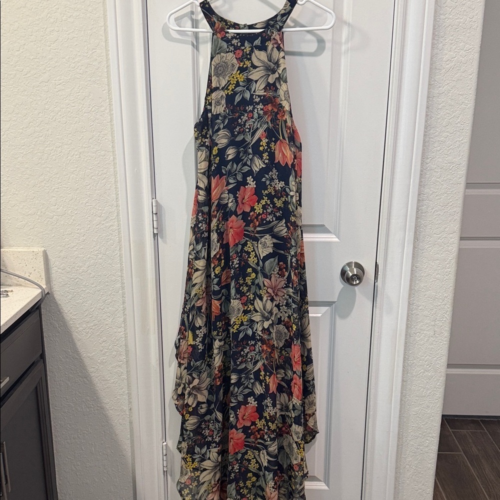 Navy Floral Halter Midi Dress